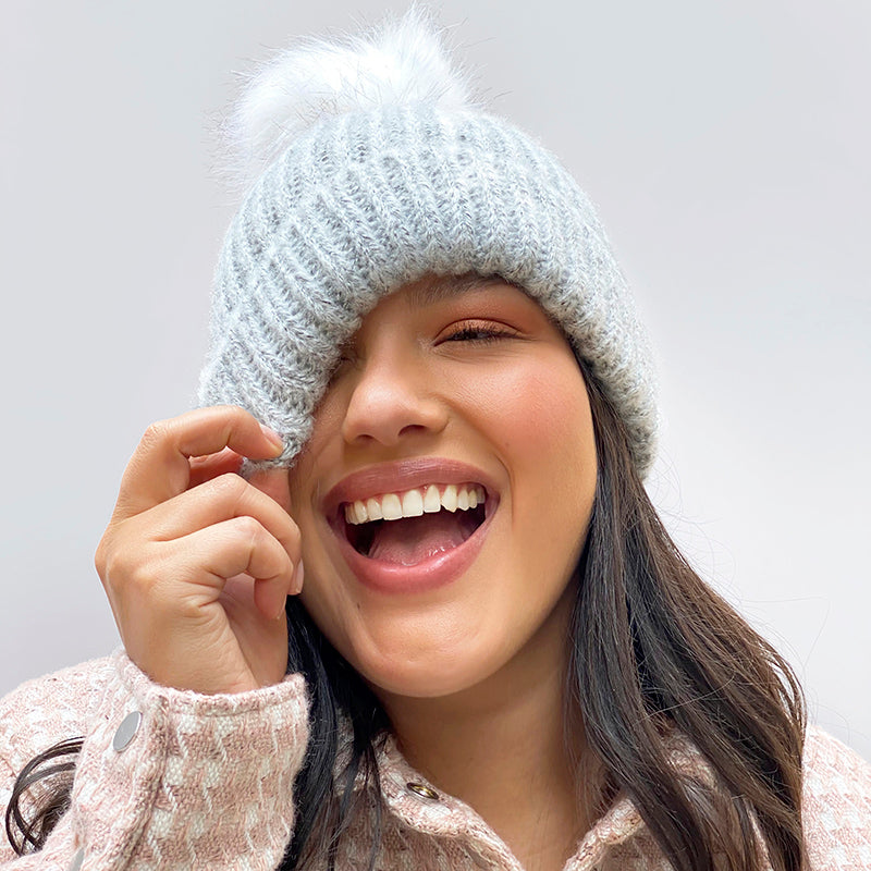 Multi Pom-Pom Beanie in Grey