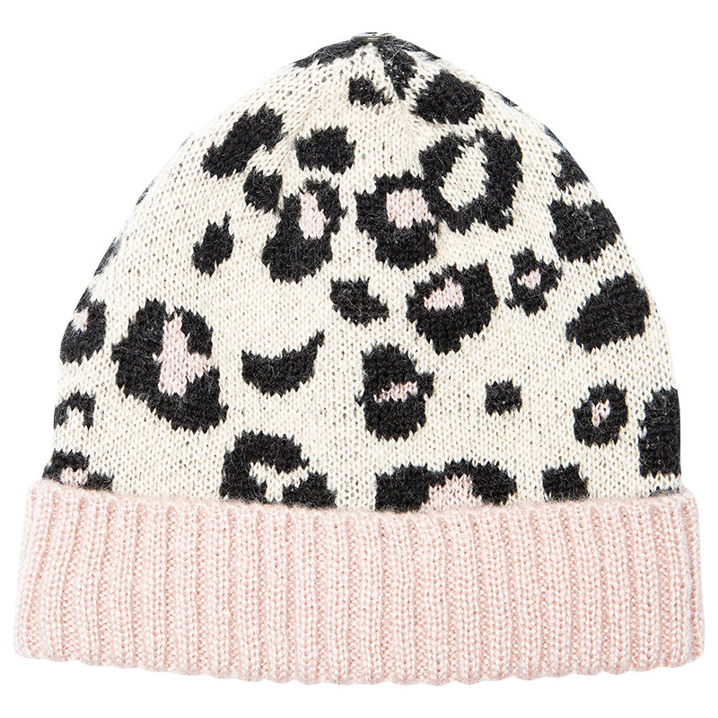 Multi Pom-Pom Print Beanie Leopard and Summer – in Rose