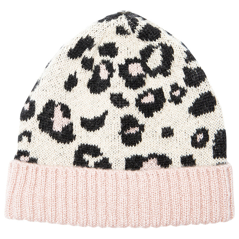 1pc Unisex Khaki Leopard Print Pom-pom Decoration Warm Fashionable Beanie  Hat, Suitable For Outdoor And Daily Casual Wear In Autumn And Winter